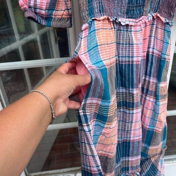 Vineyard Vines Smocked Puff Sleeve Plaid Midi Dress NWT - Picture 7 of 9